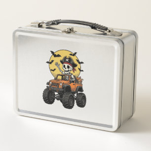 Pirate Skeleton Monster Truck Halloween Design_1 Metal Lunch Box