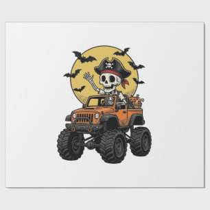Pirate Skeleton Monster Truck Halloween Design_1 Wrapping Paper
