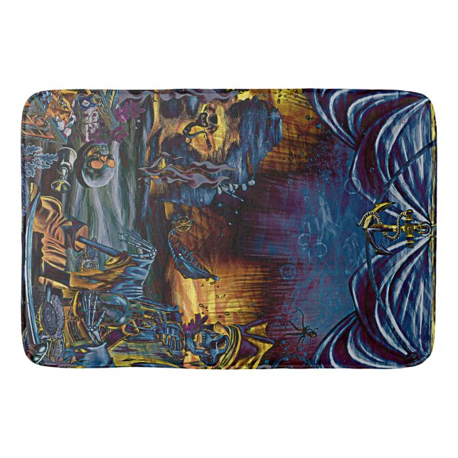Pirate Skeleton Treasure Under the Sea Comic Art Bath Mat (Front)