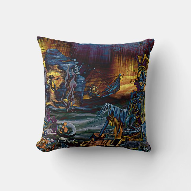 Pirate Skeleton Treasure Under the Sea Comic Art Cushion (Front)
