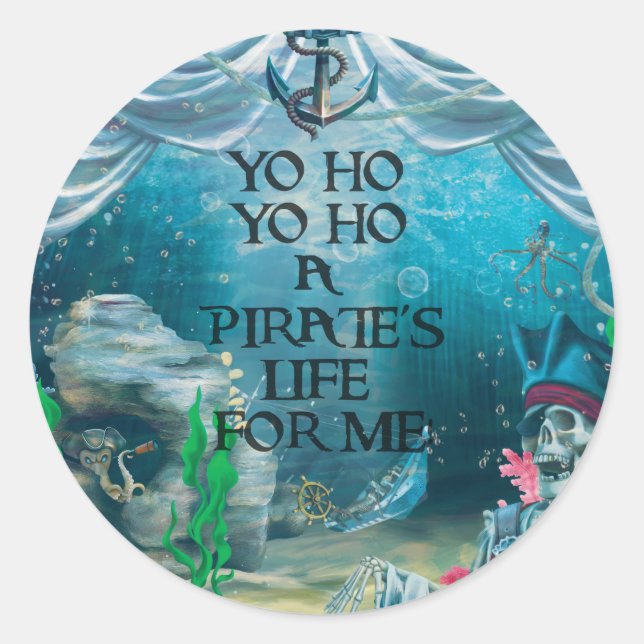 Pirate Skeleton Treasure Under the Sea Party Classic Round Sticker (Front)