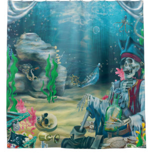 Pirate Skeleton Treasure Under the Sea Shower Curtain