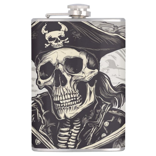 Pirate Skeleton Vinyl Wrapped Flask (Front)
