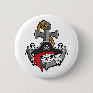 Pirate Skull Anchor 6 Cm Round Badge