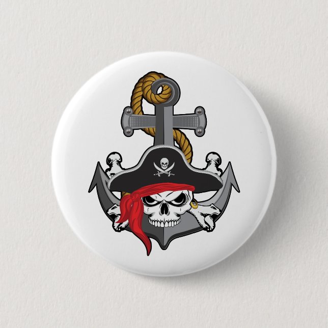 Pirate Skull Anchor 6 Cm Round Badge (Front)