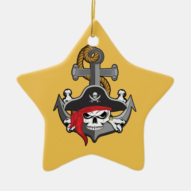 Pirate Skull Anchor Ceramic Tree Decoration (Front)