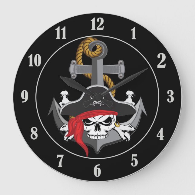Pirate Skull Anchor Large Clock (Front)