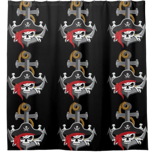 Pirate Skull Anchor Shower Curtain (Front)