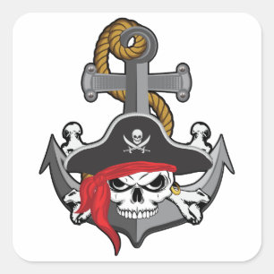 Pirate Skull Anchor Square Sticker