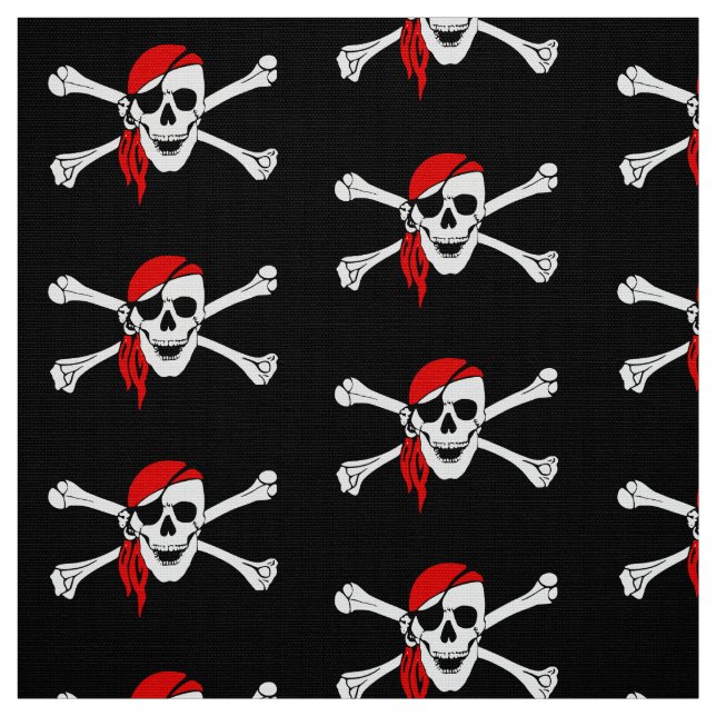 Pirate Skull and Bones Black Fabric (Swatch)