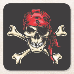Pirate Skull and Cross Bones Square Paper Coaster