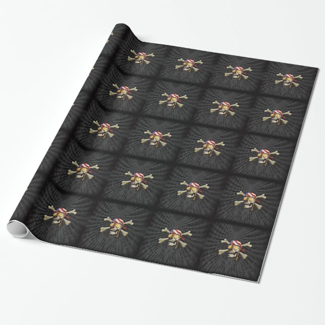 Pirate Skull and Cross Bones Wrapping Paper (Unrolled)