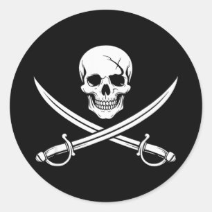 Pirate skull and crossbone cross sword jolly roger classic round sticker