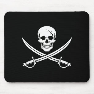 Pirate skull and crossbone cross sword jolly roger mouse mat