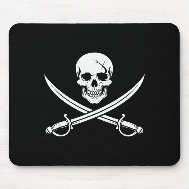Pirate Skull And Crossbone Cross Sword Jolly Roger Mouse Mat (Front)