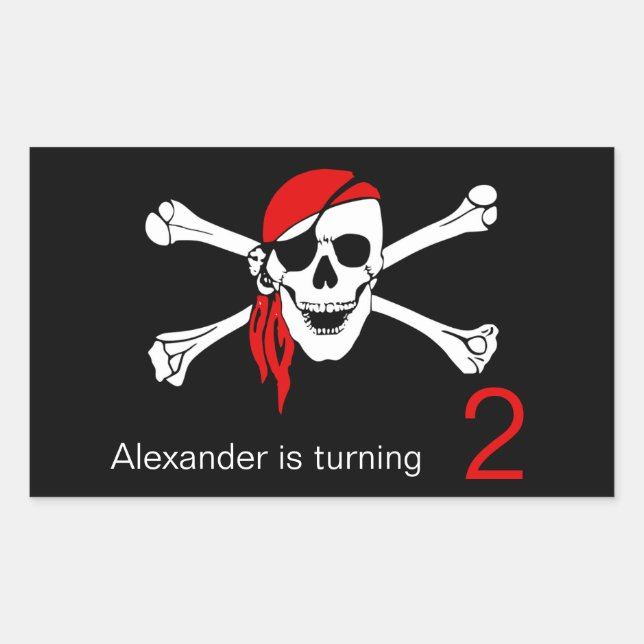 Pirate Skull and Crossbones 2nd Birthday Rectangular Sticker (Front)