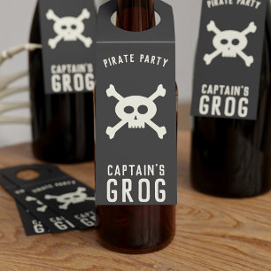 Pirate Skull and Crossbones Black and White Party Bottle Tag