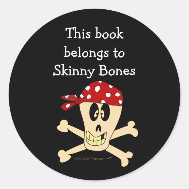 Pirate Skull and Crossbones Custom Bookplate Classic Round Sticker (Front)