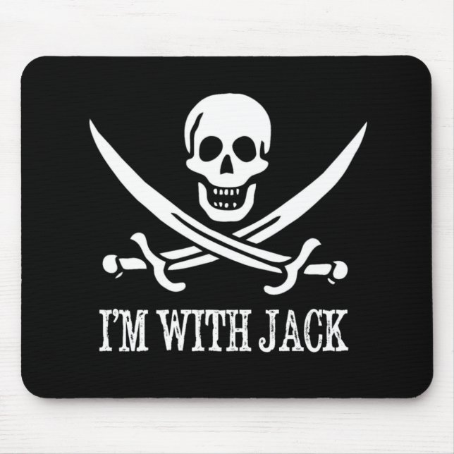 Pirate Skull and Crossbones Flag: "I'm With Jack" Mouse Mat (Front)