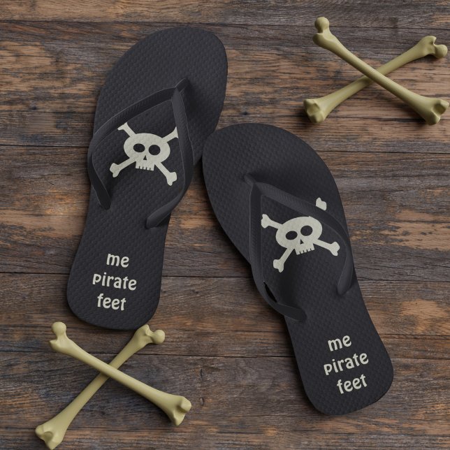 Pirate Skull and Crossbones Funny Jolly Roger Flip Flops (☠️ Set sail for adventure on a pair of these skull and crossbones flip flops ☠️)