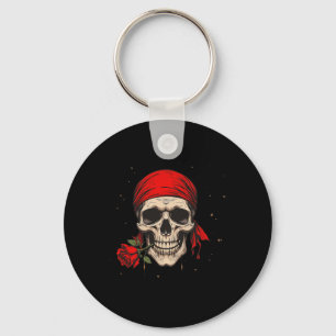Pirate Skull And Crossbones Hand Red Flower For Ha Key Ring