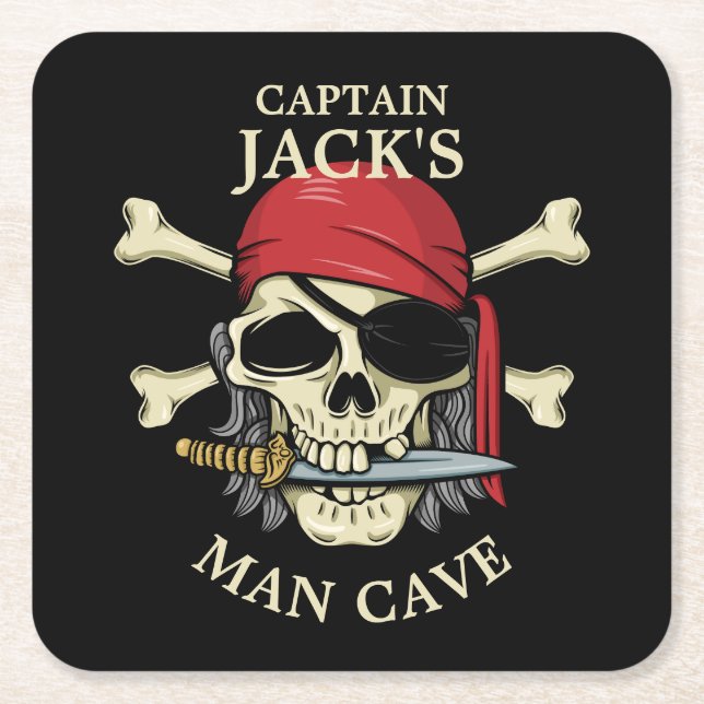 Pirate Skull and Crossbones Man Cave Square Paper Coaster (Front)