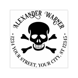 Pirate Skull and Crossbones Name Return Address Self-inking Stamp