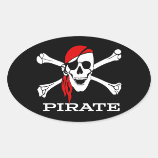 Pirate Skull and Crossbones Oval Sticker #1