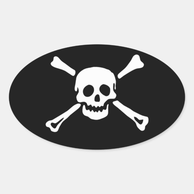 Pirate Skull and Crossbones Oval Sticker #3 (Front)