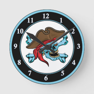 Pirate Skull and Crossbones Round Clock