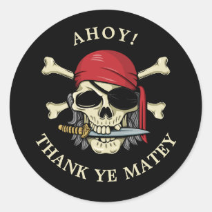 Pirate Skull and Crossbones Thank You Classic Round Sticker