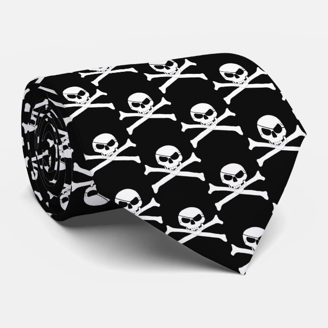 Pirate Skull and Crossbones Tie (Rolled)