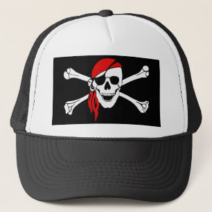 Pirate Skull and Crossbones with Red Bandanna Trucker Hat