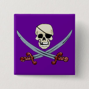 Pirate Skull and Crossed Cutlasses Creepy Art 15 Cm Square Badge