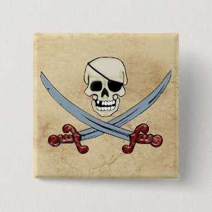 Pirate Skull and Crossed Cutlasses Creepy Art 15 Cm Square Badge