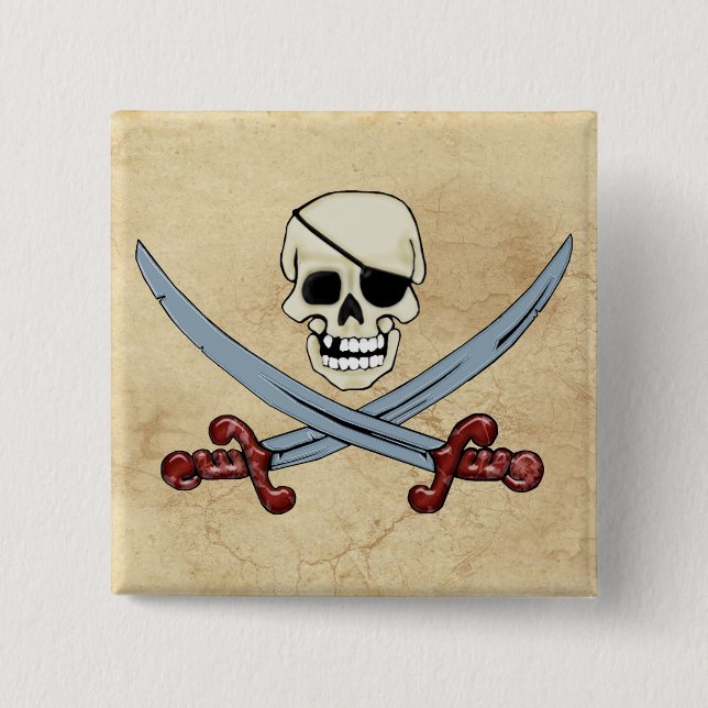 Pirate Skull and Crossed Cutlasses Creepy Art 15 Cm Square Badge (Front)