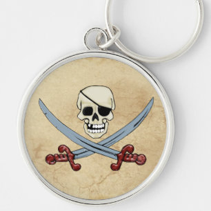 Pirate Skull and Crossed Cutlasses Creepy Art Key Ring