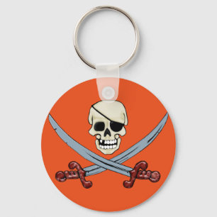 Pirate Skull and Crossed Cutlasses Creepy Art Key Ring
