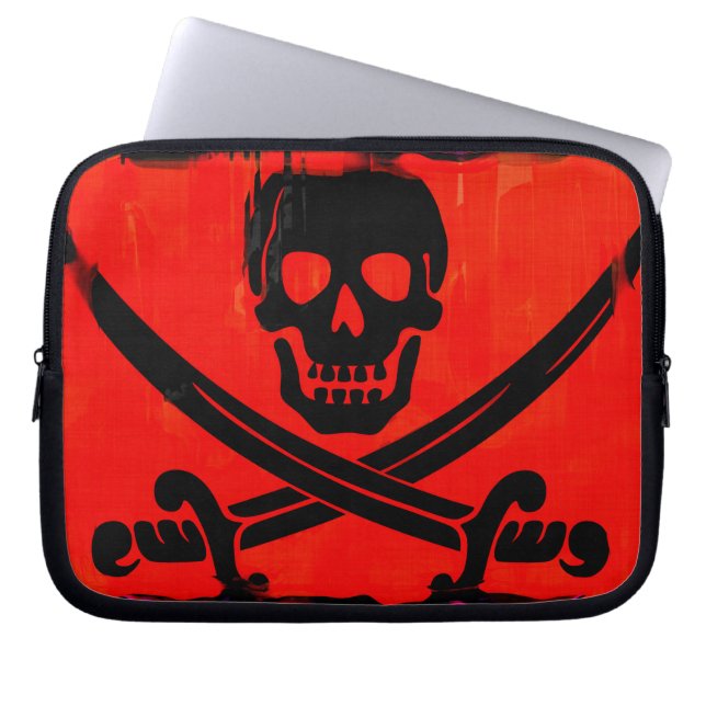 Pirate Skull and Crossed Cutlasses Creepy Art Laptop Sleeve (Front)