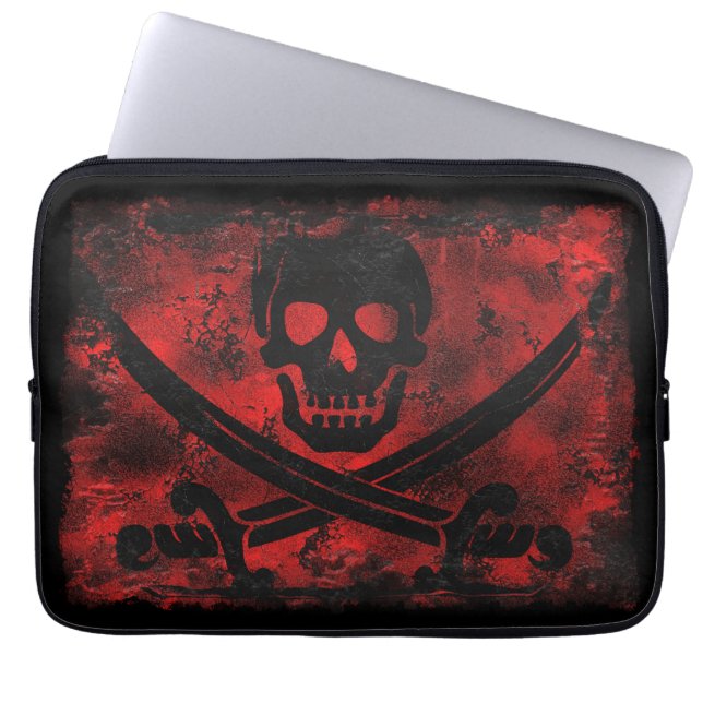 Pirate Skull and Crossed Cutlasses Creepy Art Laptop Sleeve (Front)