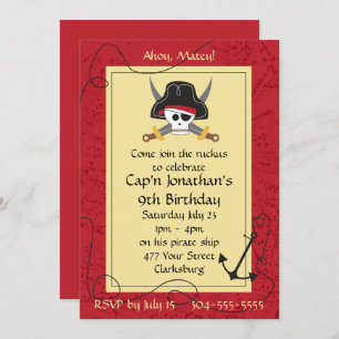 Pirate Skull and Crossed Swords Birthday Invitation