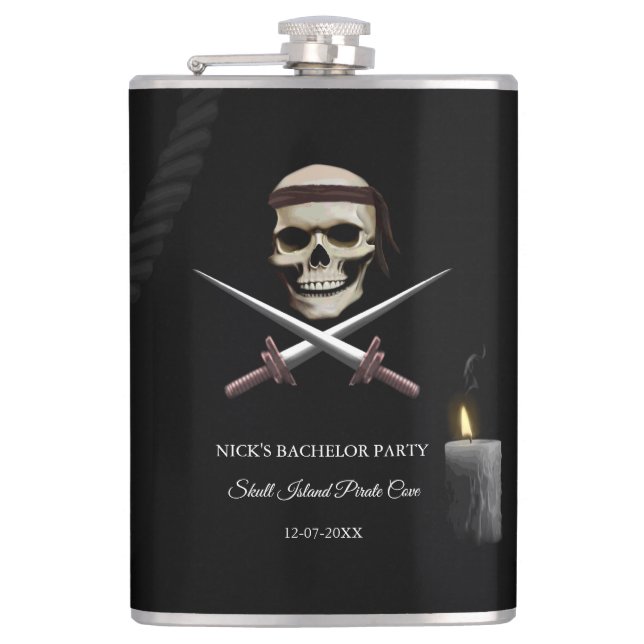 Pirate Skull and Sword - Bachelor / Birthday party Hip Flask (Front)