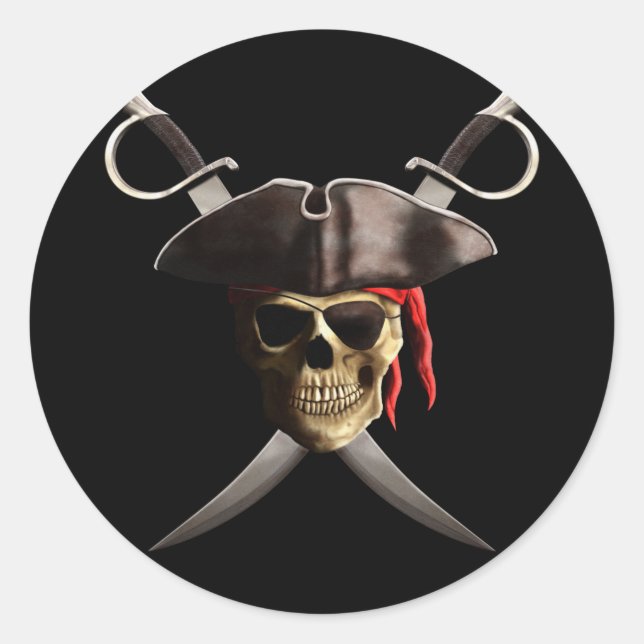 Pirate Skull And Swords Classic Round Sticker (Front)