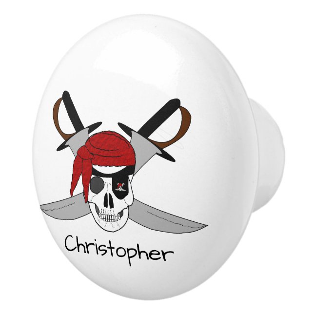 Pirate Skull And Swords Design Personalised Ceramic Knob (Right)