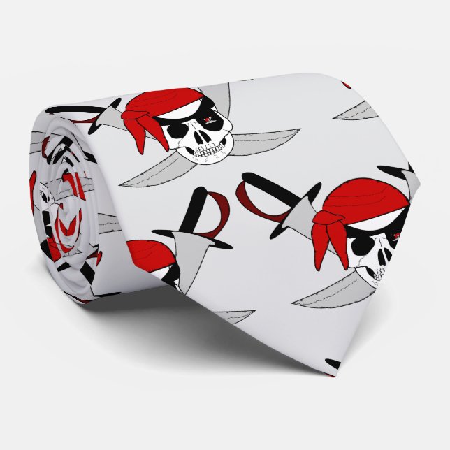 Pirate Skull And Swords Design Tie (Rolled)