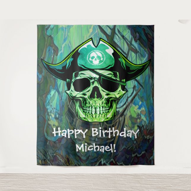 Pirate Skull Birthday Captain Jack backdrop Tapestry (Front)