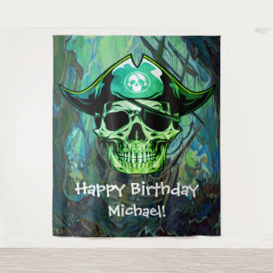 Pirate Skull Birthday Captain Jack Tapestry