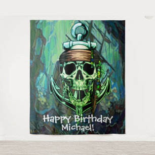 Pirate Skull Birthday Green Ghost Ship Backdrops  Tapestry