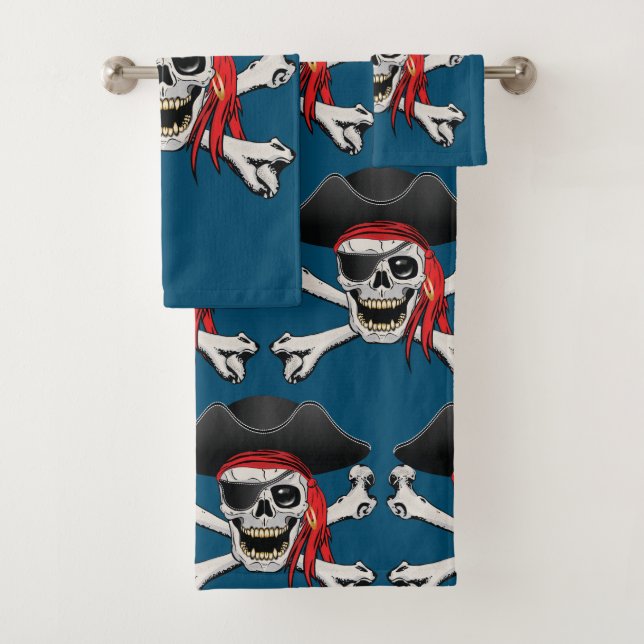 Pirate Skull Bluetooth Speaker Bath Towel Set (Insitu)