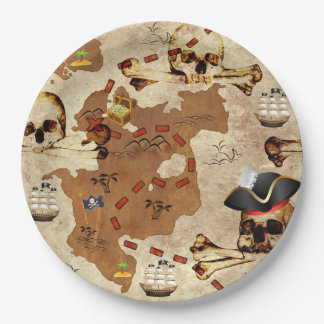 Pirate Skull & Bones Treasure Map Paper Plate